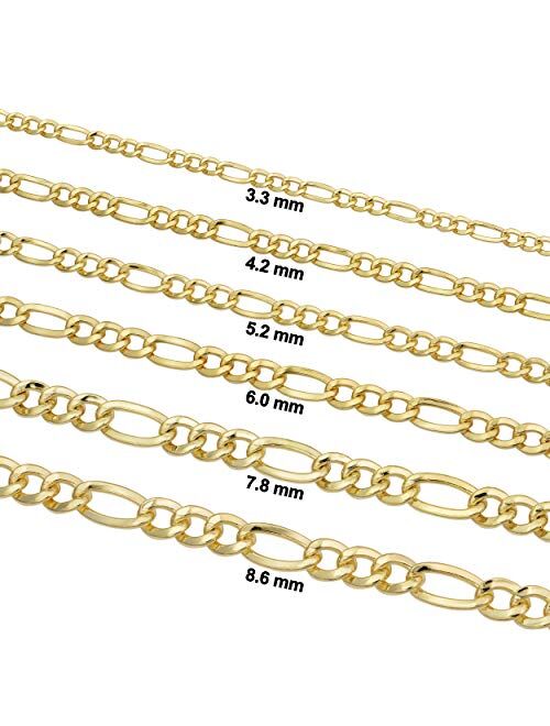 Kooljewelry 14k Yellow Gold Filled Figaro Necklace (3.3 mm, 4.2 mm, 5.2 mm, 6 mm, 7.8 mm or 8.6 mm)