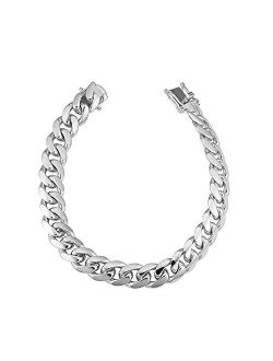 Verona Jewelers 925 Sterling Silver Solid Miami Cuban Link Chain Bracelet, 6.5MM - 14.5MM- Curb Cuban Bracelet, Solid Thick Big Link Bracelet for Men Boys, 8, 8.5, 9 Inch