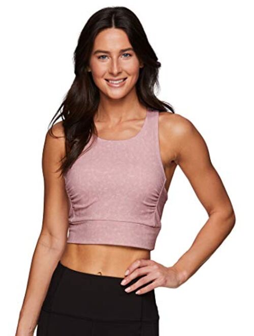 RBX Active Women's Athletic Yoga Racerback Cropped Tank Top with Built in Bra