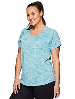 Active Women's Plus Size Yoga Workout Short Sleeve V-Neck T-Shirt