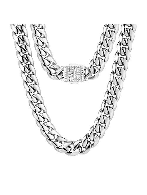 KRKC&CO 18mm/12mm Iced Cuban Link Chain, 18k Gold Necklace for Men, Durable and Anti-Tarnish Urban Street-wear, Never Fading, Everlasting Shine Hip Hop Mens Jewelry