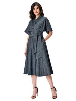 FX Cotton Chambray Pleated wrap Dress