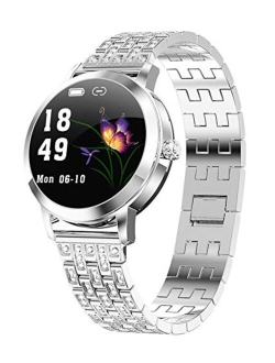 Womens Fitness Tracker Blood Pressure Heart Rate Monitor Activity Tracker Waterproof Pedometer Step Counter Calorie Sleep Monitor Touch Screen Bluetooth Smart Watch for A