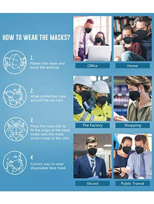 KN95 Face Mask 50 Pack, Miuphro Black KN95 Mask Protection Against PM2.5 Dust, Air Pollution