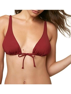 Women's Solid Knot Front Detail Triangle Bikini Swimsuit Top