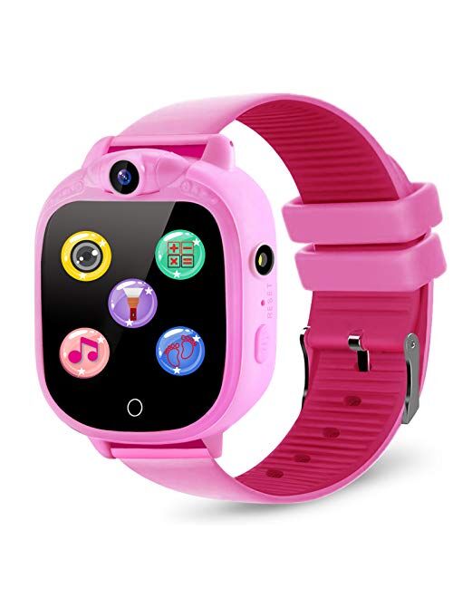 PROGRACE Kids Smart Watch with 90°Rotatable Camera Smartwatch Touch Screen Kids Watch Music Pedometer Flashlight FM Radio Games Digital Wrist Watch