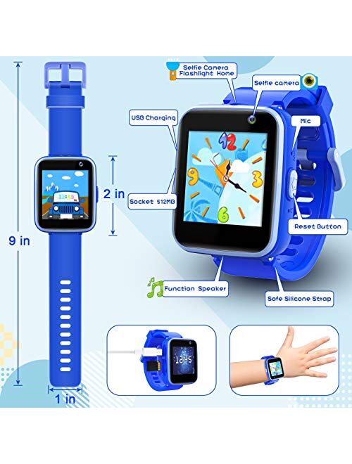 lzndeal Kids Smart Watch with Camera, Children Smartwatches for 3-10 Years Old Boys with Touchscreen, Educational Games, Music Player Learning Toys Christmas Birthday Gif