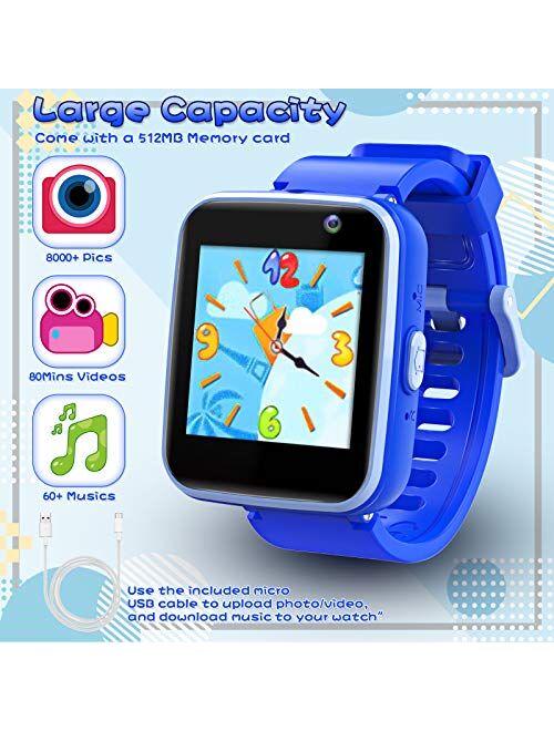 lzndeal Kids Smart Watch with Camera, Children Smartwatches for 3-10 Years Old Boys with Touchscreen, Educational Games, Music Player Learning Toys Christmas Birthday Gif