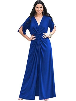 Womens Long Short Sleeve V-Neck Sexy Slimming Casual Summer Maxi Dress