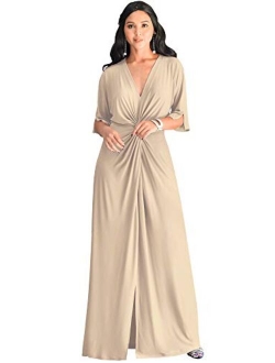 Womens Long Short Sleeve V-Neck Sexy Slimming Casual Summer Maxi Dress