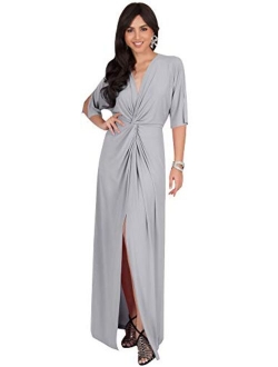 Womens Long Short Sleeve V-Neck Sexy Slimming Casual Summer Maxi Dress