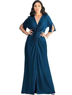 Womens Long Short Sleeve V-Neck Sexy Slimming Casual Summer Maxi Dress