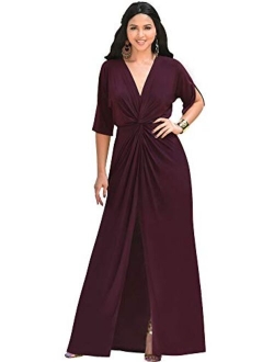 Womens Long Short Sleeve V-Neck Sexy Slimming Casual Summer Maxi Dress