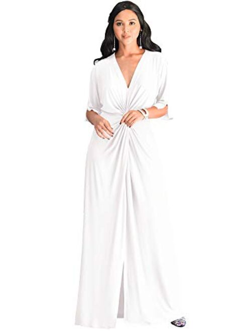 KOH KOH Womens Long Short Sleeve V-Neck Sexy Slimming Casual Summer Maxi Dress