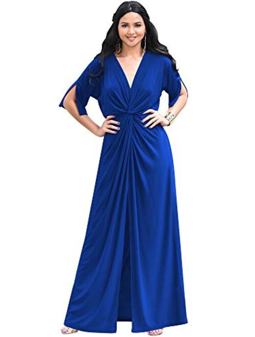 KOH KOH Womens Long Short Sleeve V-Neck Sexy Slimming Casual Summer Maxi Dress