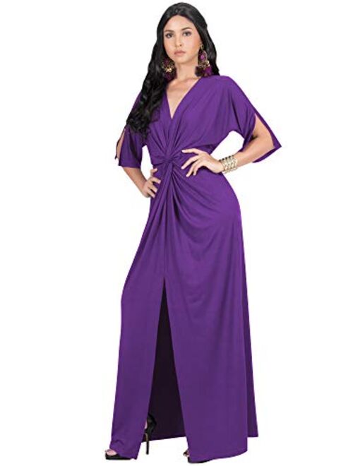 KOH KOH Womens Long Short Sleeve V-Neck Sexy Slimming Casual Summer Maxi Dress