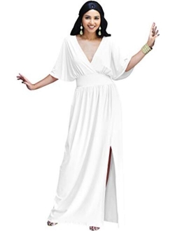 Womens Long Sexy Kimono Short Sleeve Slit Wrap V-Neck Gowns Maxi Dress