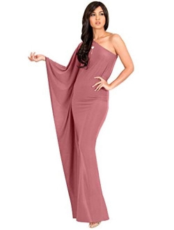 Womens Long Sexy One Shoulder Evening Cocktail Semi Formal Maxi Dress