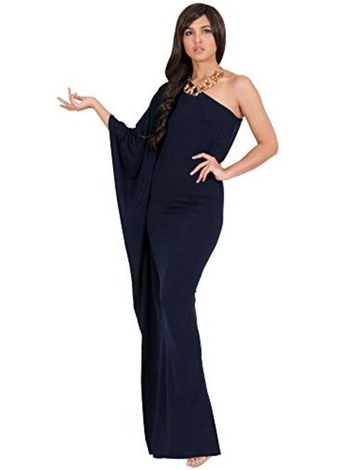 KOH KOH Womens Long Sexy One Shoulder Evening Cocktail Semi Formal Maxi Dress