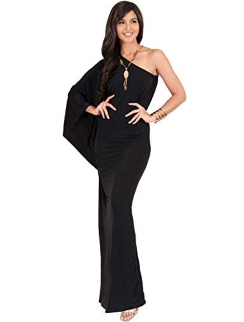 KOH KOH Womens Long Sexy One Shoulder Evening Cocktail Semi Formal Maxi Dress