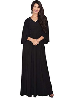 Womens V-Neck Elegant Batwing Cape Sleeves Cocktail Maxi Dress Gown