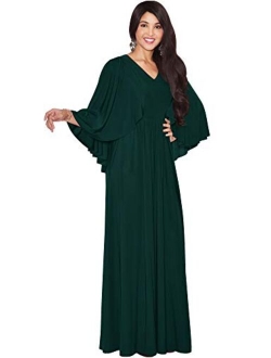 Womens V-Neck Elegant Batwing Cape Sleeves Cocktail Maxi Dress Gown