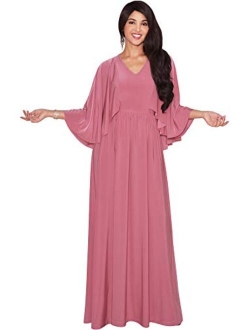 Womens V-Neck Elegant Batwing Cape Sleeves Cocktail Maxi Dress Gown