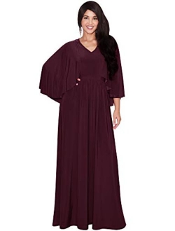 Womens V-Neck Elegant Batwing Cape Sleeves Cocktail Maxi Dress Gown