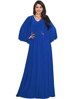 Womens V-Neck Elegant Batwing Cape Sleeves Cocktail Maxi Dress Gown