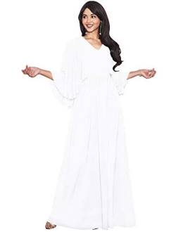 Womens V-Neck Elegant Batwing Cape Sleeves Cocktail Maxi Dress Gown