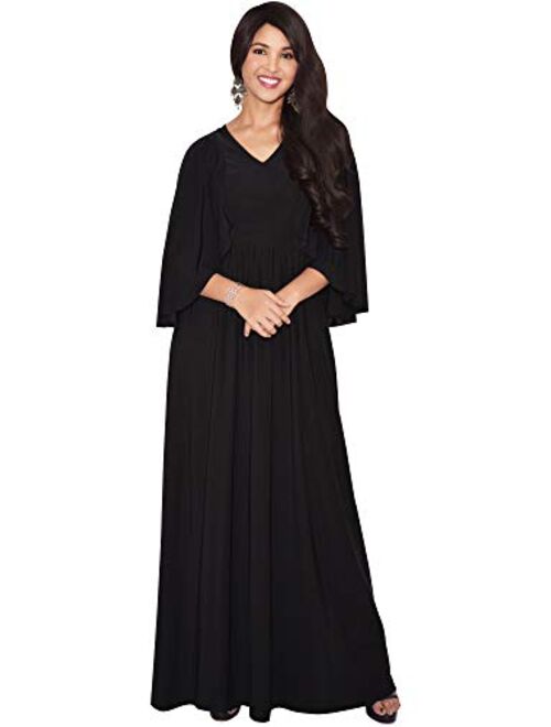 KOH KOH Womens V-Neck Elegant Batwing Cape Sleeves Cocktail Maxi Dress Gown