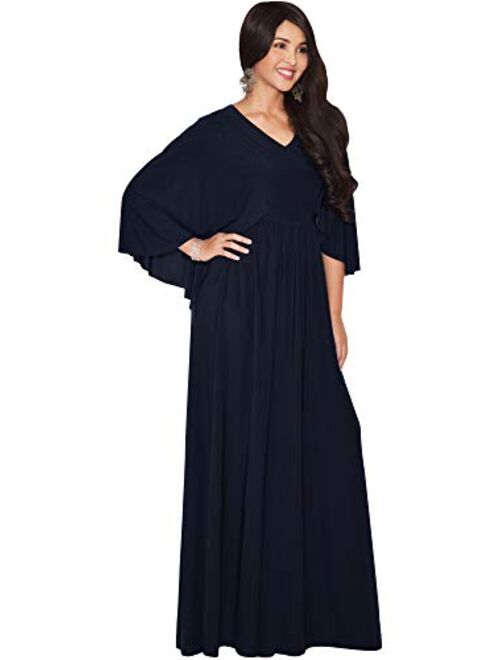 KOH KOH Womens V-Neck Elegant Batwing Cape Sleeves Cocktail Maxi Dress Gown