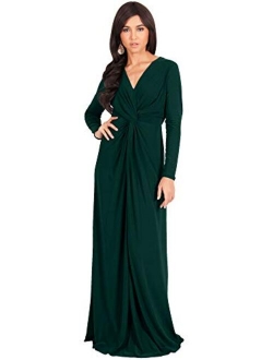 Womens Long Sleeve Semi Formal Fall Winter Flowy Gown Maxi Dresses