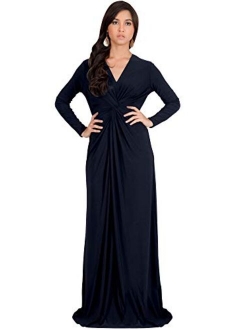 Womens Long Sleeve Semi Formal Fall Winter Flowy Gown Maxi Dresses