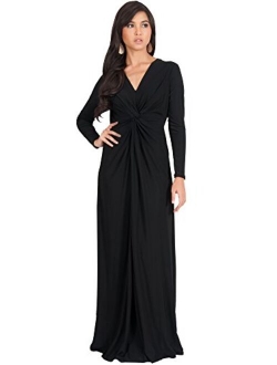 Womens Long Sleeve Semi Formal Fall Winter Flowy Gown Maxi Dresses