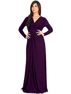 Womens Long Sleeve Semi Formal Fall Winter Flowy Gown Maxi Dresses