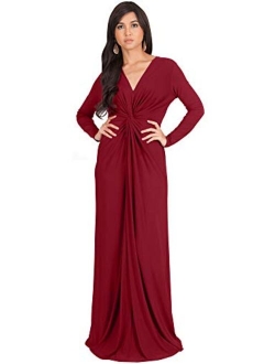 Womens Long Sleeve Semi Formal Fall Winter Flowy Gown Maxi Dresses