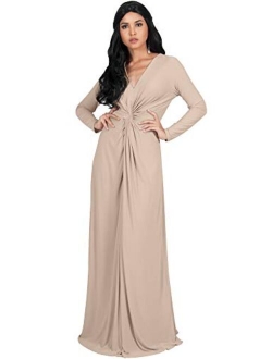 Womens Long Sleeve Semi Formal Fall Winter Flowy Gown Maxi Dresses