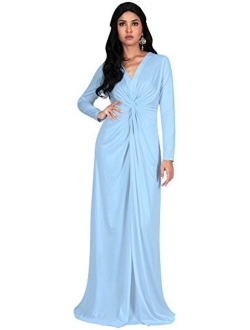 Womens Long Sleeve Semi Formal Fall Winter Flowy Gown Maxi Dresses