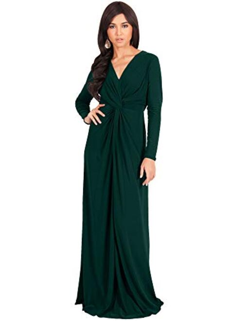 KOH KOH Womens Long Sleeve Semi Formal Fall Winter Flowy Gown Maxi Dresses