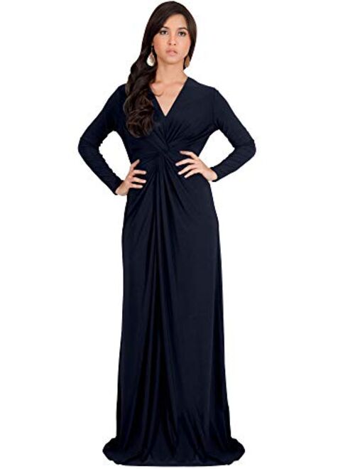 KOH KOH Womens Long Sleeve Semi Formal Fall Winter Flowy Gown Maxi Dresses