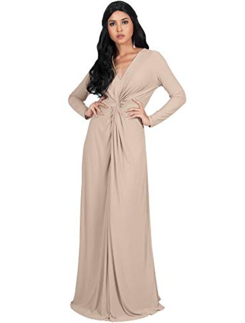 KOH KOH Womens Long Sleeve Semi Formal Fall Winter Flowy Gown Maxi Dresses