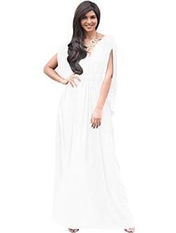 Womens Long V-Neck Summer Sexy Gown Grecian Flowy Sleeveless Maxi Dress