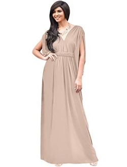 Womens Long V-Neck Summer Sexy Gown Grecian Flowy Sleeveless Maxi Dress