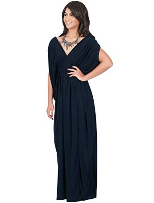 KOH KOH Womens Long V-Neck Summer Sexy Gown Grecian Flowy Sleeveless Maxi Dress