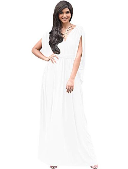 KOH KOH Womens Long V-Neck Summer Sexy Gown Grecian Flowy Sleeveless Maxi Dress