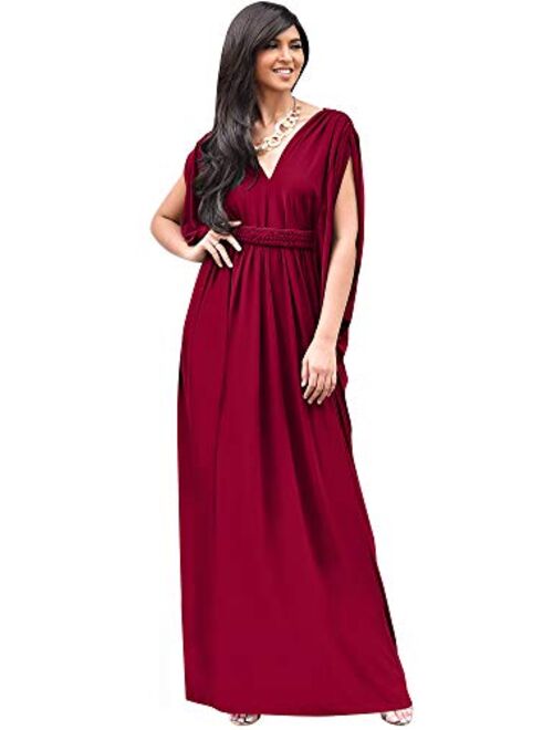 KOH KOH Womens Long V-Neck Summer Sexy Gown Grecian Flowy Sleeveless Maxi Dress