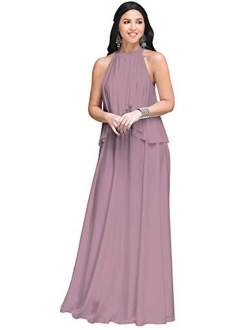 Womens Long Sleeveless Halter Layered Flowy Cocktail Summer Maxi Dress