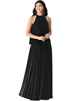 Womens Long Sleeveless Halter Layered Flowy Cocktail Summer Maxi Dress