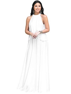 Womens Long Sleeveless Halter Layered Flowy Cocktail Summer Maxi Dress